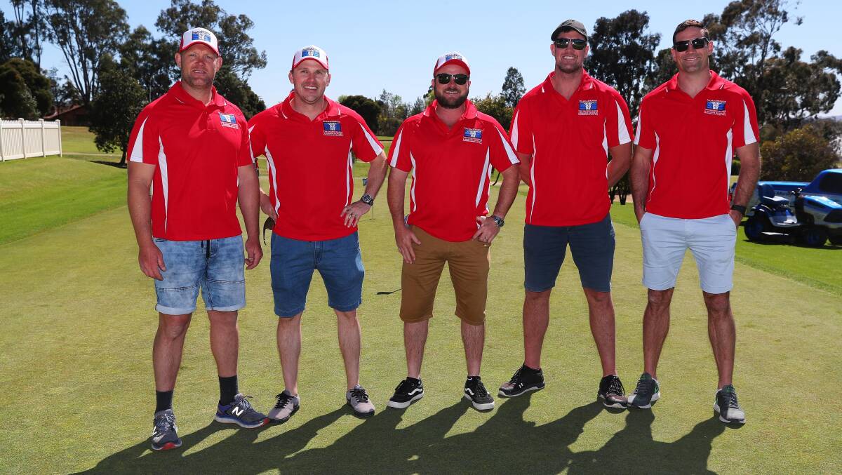 GOOD CAUSE: Michael Henderson (left0 with Jarrod Maher, Ben Howard, Trent Waterhouse and Bryan Norrie at Wagga Country Club last Friday. Picture; Emma Hillier