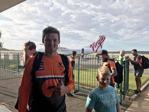 THUMBS UP: Narrandera's own Matt Flynn is happy to touch down in his hometown with his Greater Western Sydney (GWS) teammates on Friday night. Picture: GWS Giants
