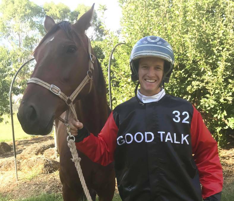 BIG MONTH: Blake Jones shows off the Good Talk colours that he wore for the month of March, with Miss Kenny, who he won on twice during that period.