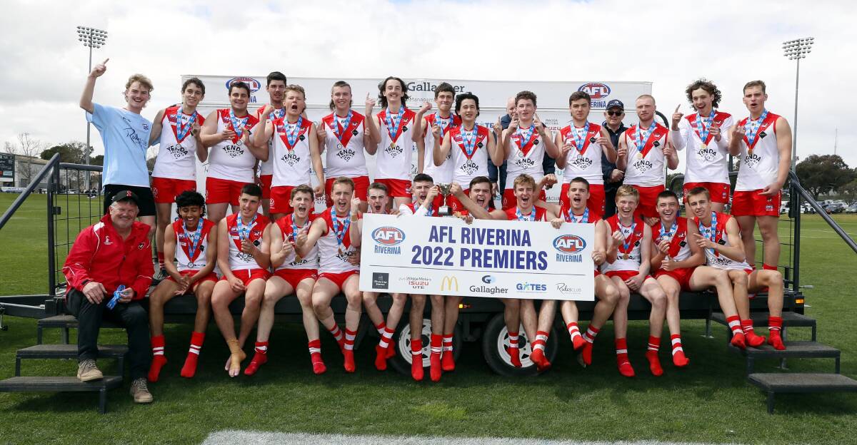 Griffith celebrate their under 17.5 grand final win over Turvey Park at Narrandera Sportsground on Saturday. Picture by Les Smith