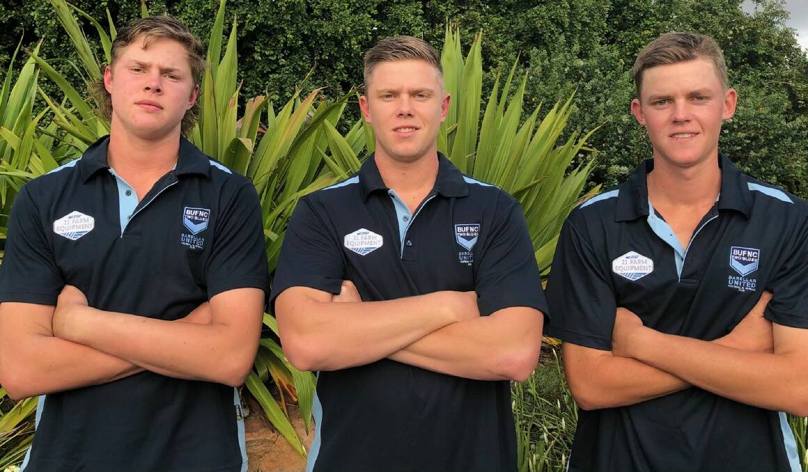 BROTHERS IN ARMS: Lucas, Riley and Mitch Irvin show off their new colours after signing with Farrer League club Barellan for next season. 