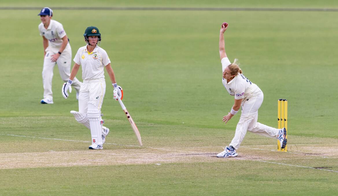 English firebrand Katherine Brunt took eight wickets during the Women's Ashes Test at Manuka Oval. Picture: Sitthixay Ditthavong