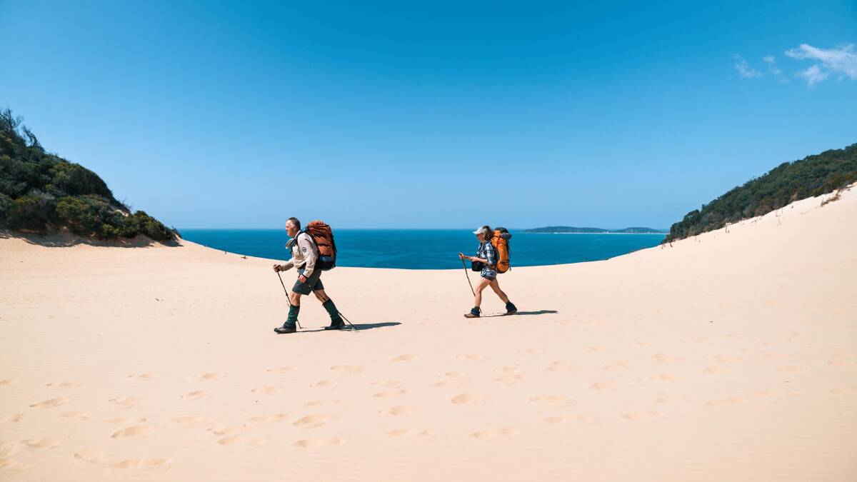 Walking the 500,000-year-old Cooloola Sandmass. Image: Reuben Nutt.
