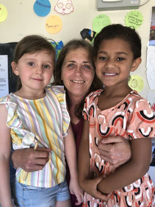 BACK TO SCHOOL: Leonie Kawelmacher (centre) with Emma-Jayde Ceccone (left) and Lucy Vasiti (right) at the Back-To-School day at the Alma Bamblett Centre. PHOTO: Kat Vella