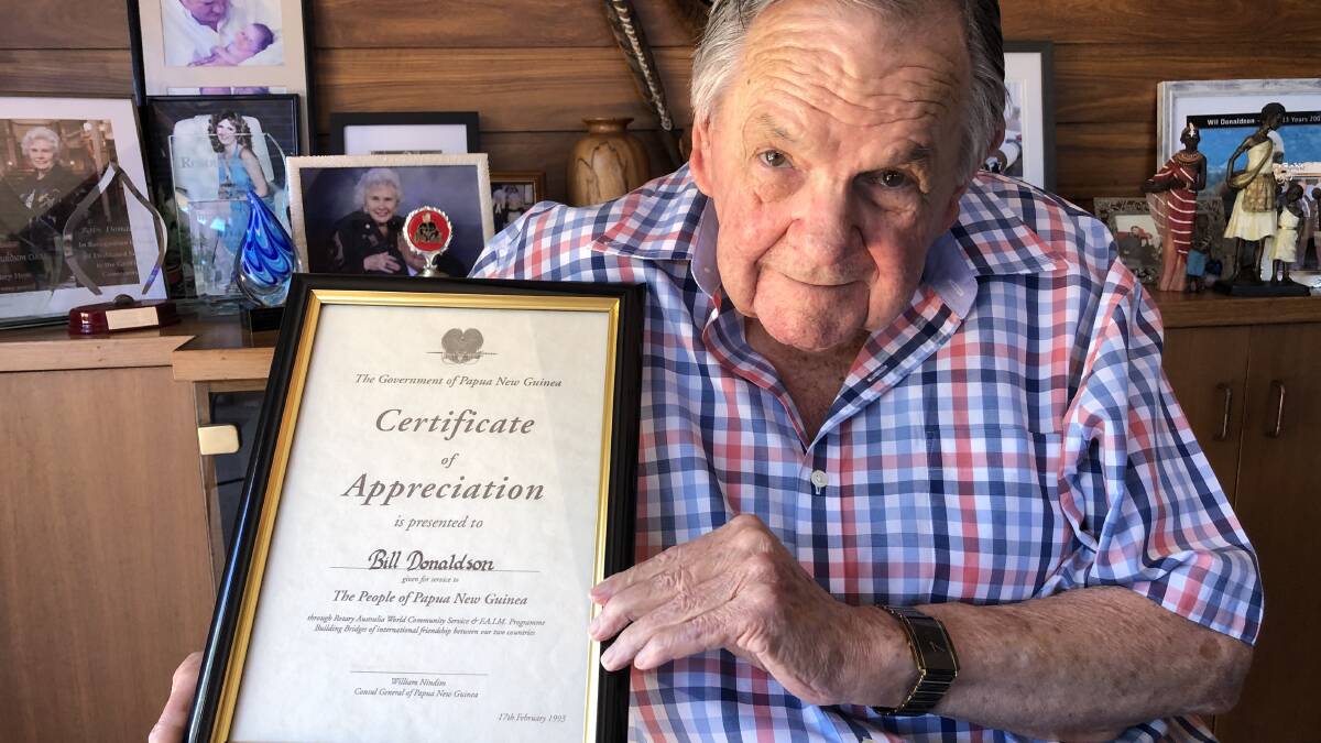 APPRECIATION: Bill Donaldson AM with the Certificate of Appreciation awarded to him by the government of Papua New Guinea in 1993 for his on the Kokoda Track hospital. PHOTO: Kat Vella