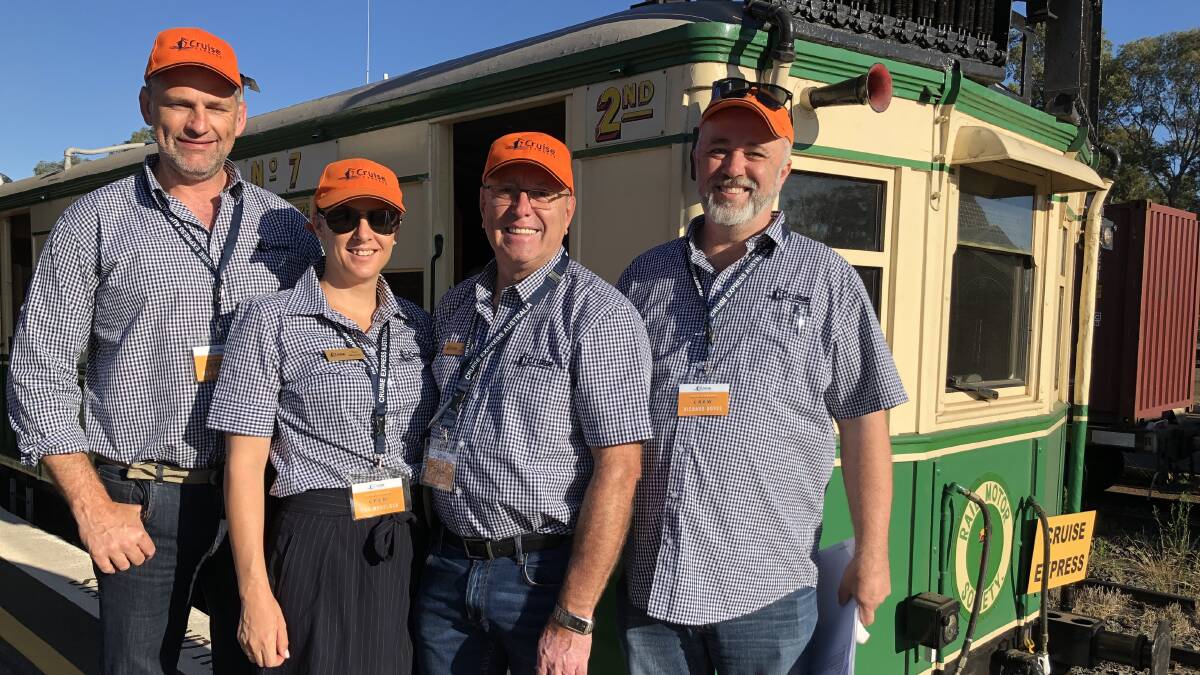 IMPRESSED: The crew members from Cruise Express who ran the Taste Riverina tour readying guests for their train ride back to Sydney Monday morning. PHOTO: Kat Vella