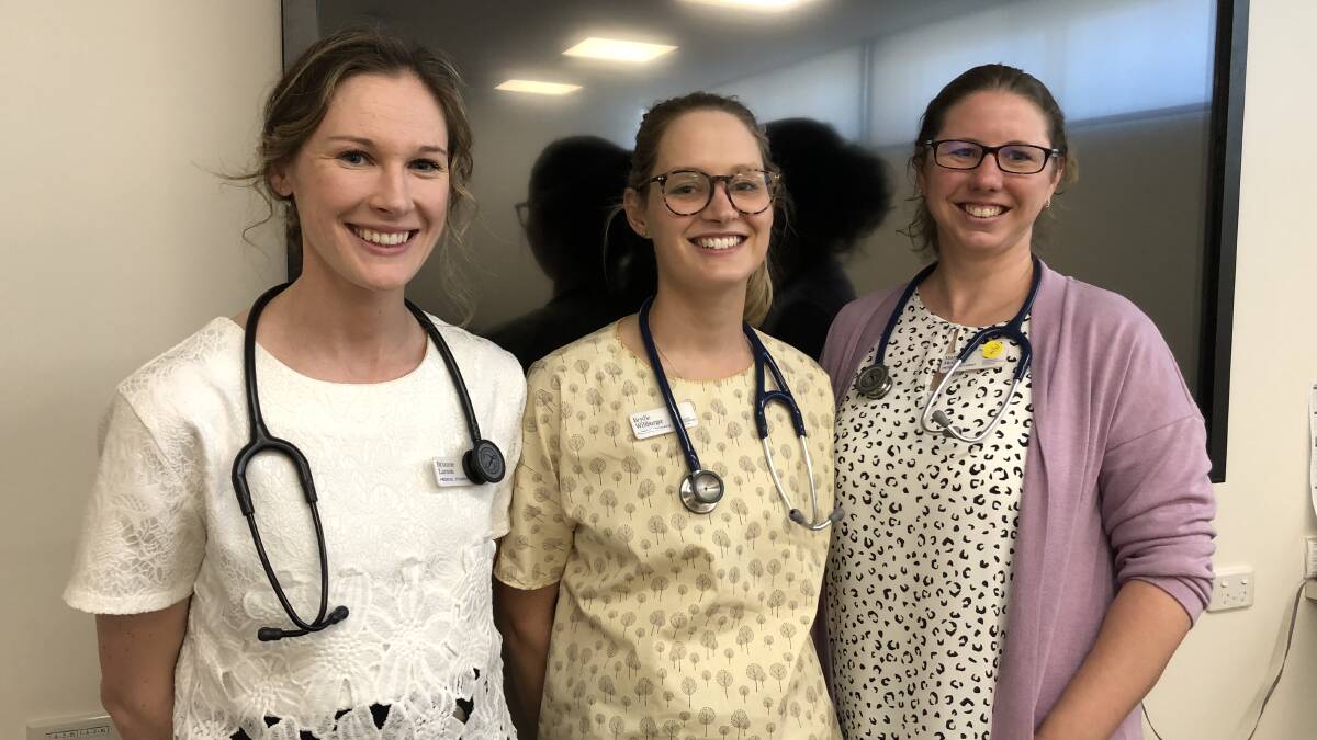 FEELING WELCOME: Medical students Brianne Larson, Brydie Willburger and Maryrose McCue at the St Vincents Private Hospital. PHOTO: Kat Vella