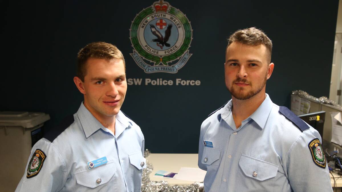 Probationary Constables: Alex Millen, 23, and Gerard Lyons, 24, have been impressed by their new digs at Griffith Police Station. Picture: Anthony Stipo 