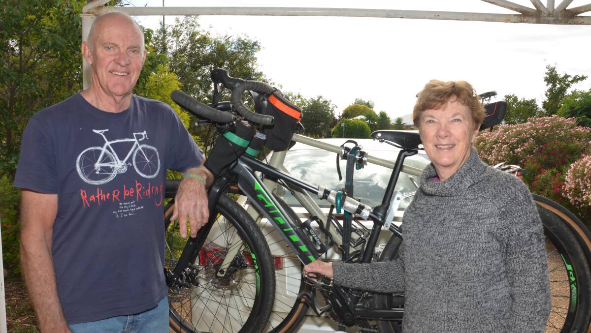 Grand cyclists: At age 68, Retirees Joan and Grant McKern are pleased to join their grandson on a 541 kilometre ride around Victoria. Picture: Declan Rurenga