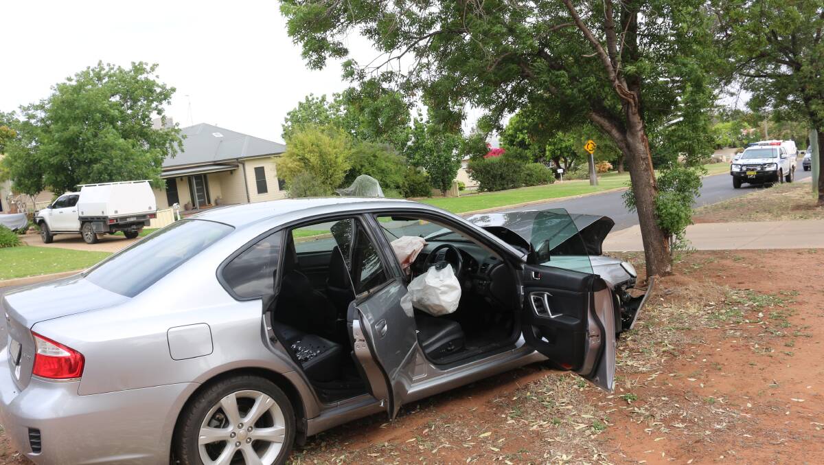 Crashed car: Crash at the corner of Boonah Street and Noorilla Street on Friday afternoon. Picture: Reuben Wylie. 