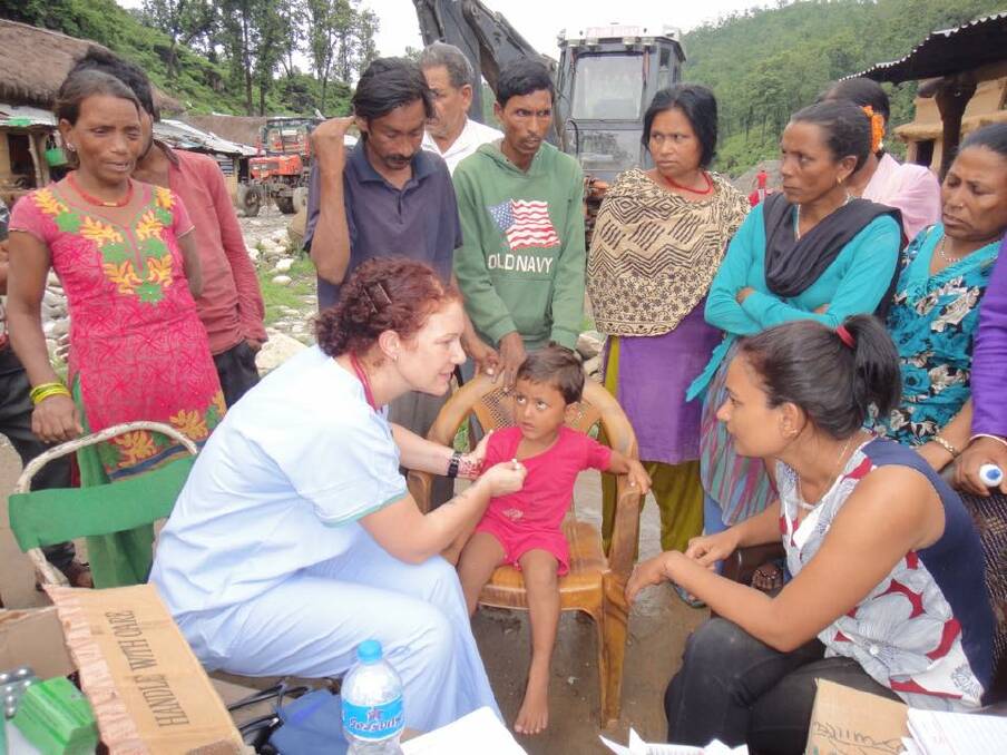 Sandra Holden on a trip in 2016 providing health checks to women and children in Nepal's Badi villages. Picture: Supplied.