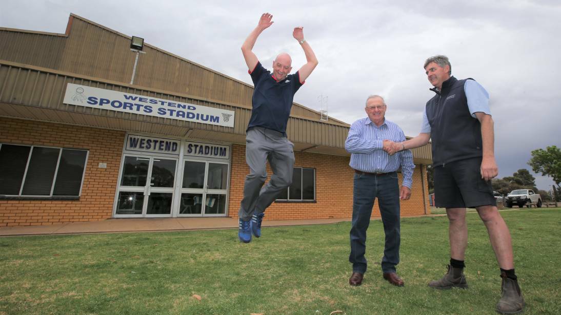  GRANTED: West End Stadium Manager Chris Evans, Mayor John Dal Broi and sports council president Laurie Testoni react to getting money for the new sport precinct.