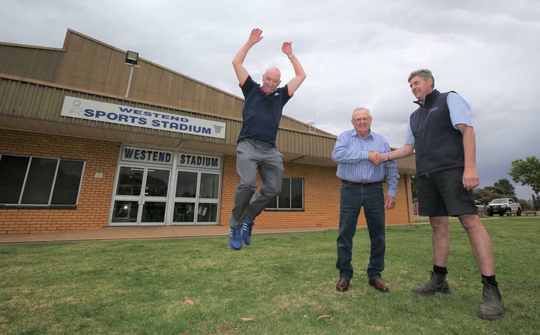 GRANTED: West End Stadium Manager Chris Evans, Mayor John Dal Broi and sports council president Laurie Testoni. Picture: Anthony Stipo