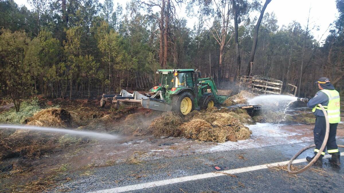 COMBUSTION:  hay fire at Moombooldool claimed a tray truck and it's cargo on Sunday. Picture: Fire and Rescue NSW Station 512 Yenda