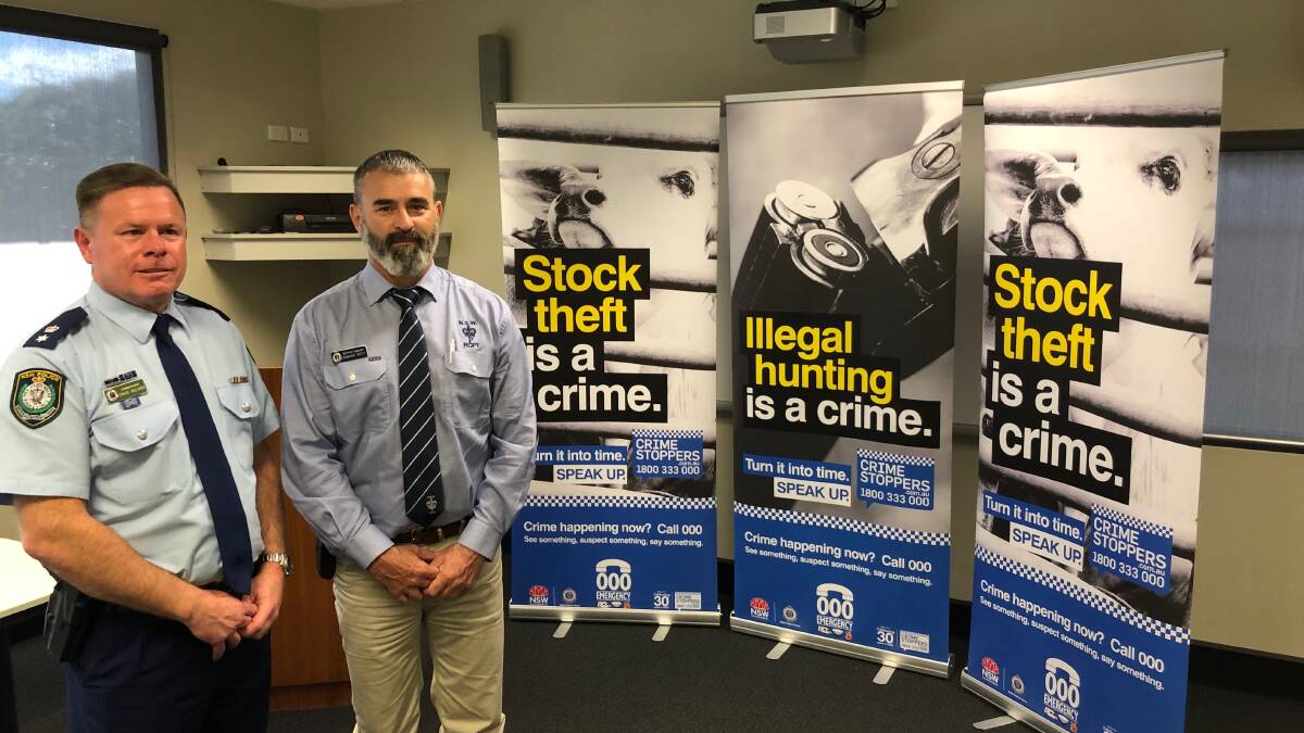 SPEAK UP: Commander Superintendent Craig Ireland and Detective Sergeant Damian Nott launching the blitz against rural crime in Griffith. PHOTO: Jacinta Dickins