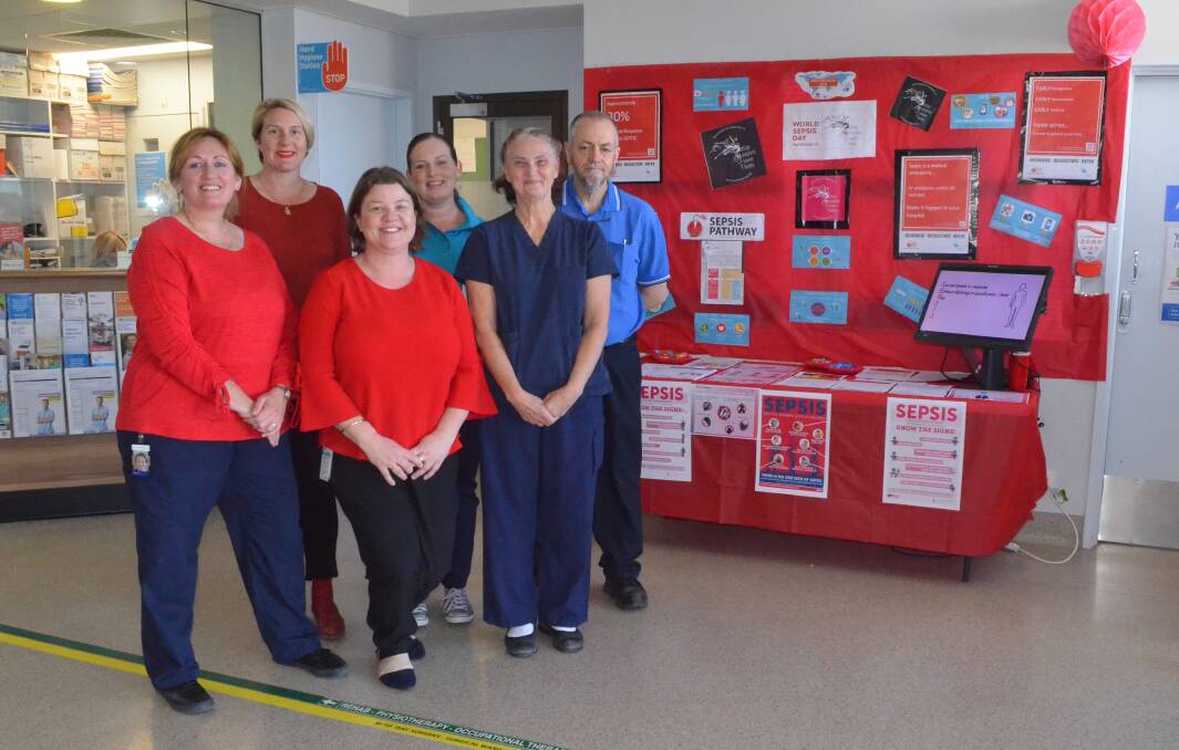 AWARENESS: Griffith Base Hospital staff Helen Scott, Michelle Fall, Simone Hazelman, Sheridan MacGregor, Sharon Temby and Ron Curran at the display for World Sepsis Day.