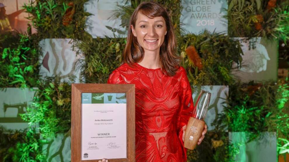 EXCELLENCE: Anika Molesworth won the Climate Wise Agriculture, Young Sustainability Award winner at the 2018 Green Globe awards in October. Picture: Supplied.