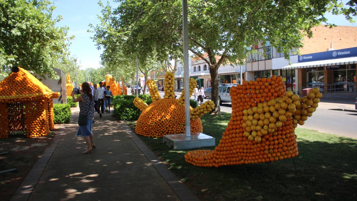 NEW START: The citrus sculptures were put up on Sunday, with tourists and locals alike flocking to see the orange wonders. PHOTO: Jacinta Dickins 