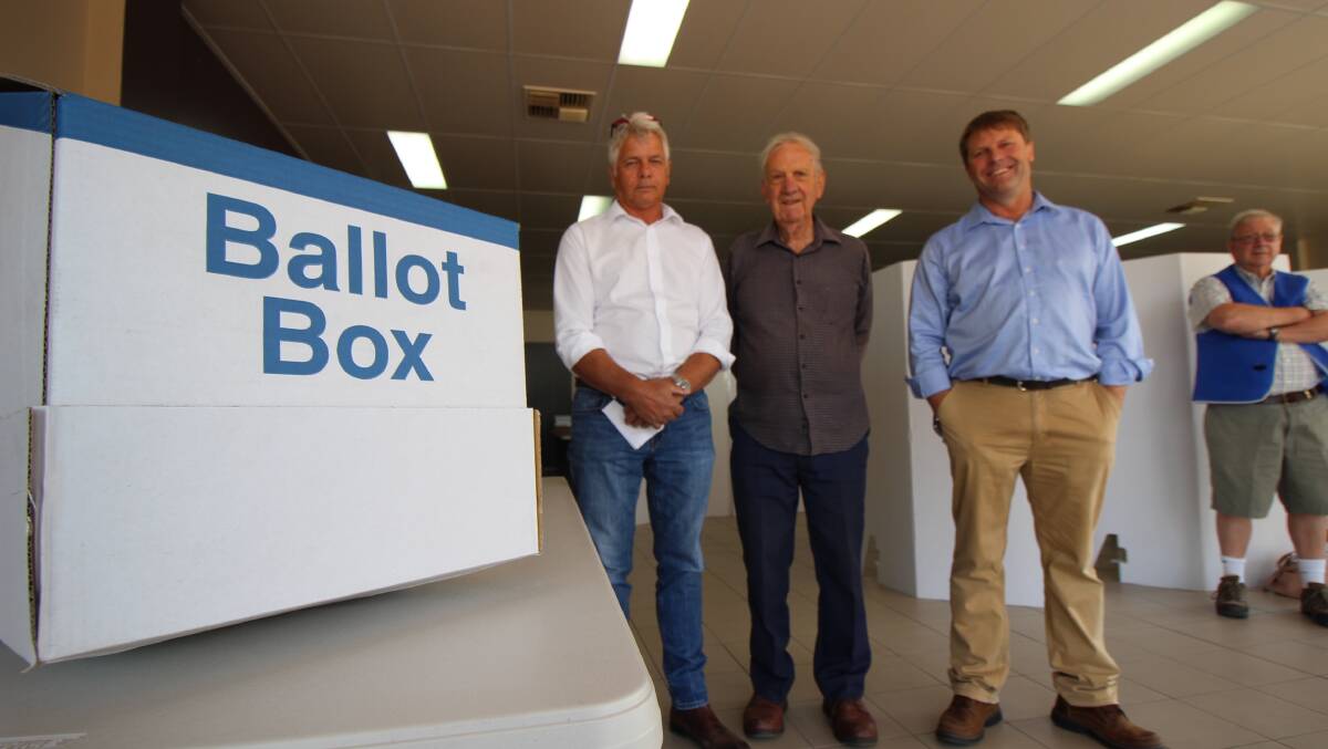  STRAWS DRAWN: State candidates Thomas Weyrich, Brian Mills and Austin Evans at the ballot draw. PHOTO: Jacinta Dickins