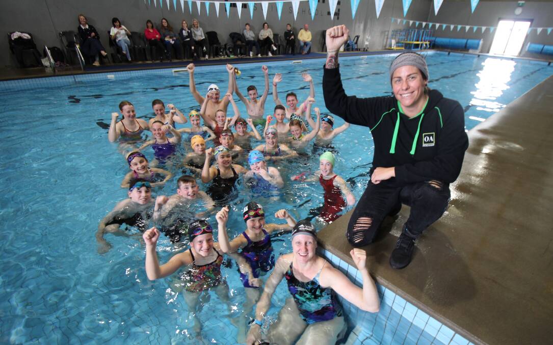 RESILIENCE: Jess Schipper and Jade Edmistone (front) taught the swimming students not only how to train their best, but also the importance of setting goals, remaining motivated and having resilience in life. PHOTO: Jacinta Dickins