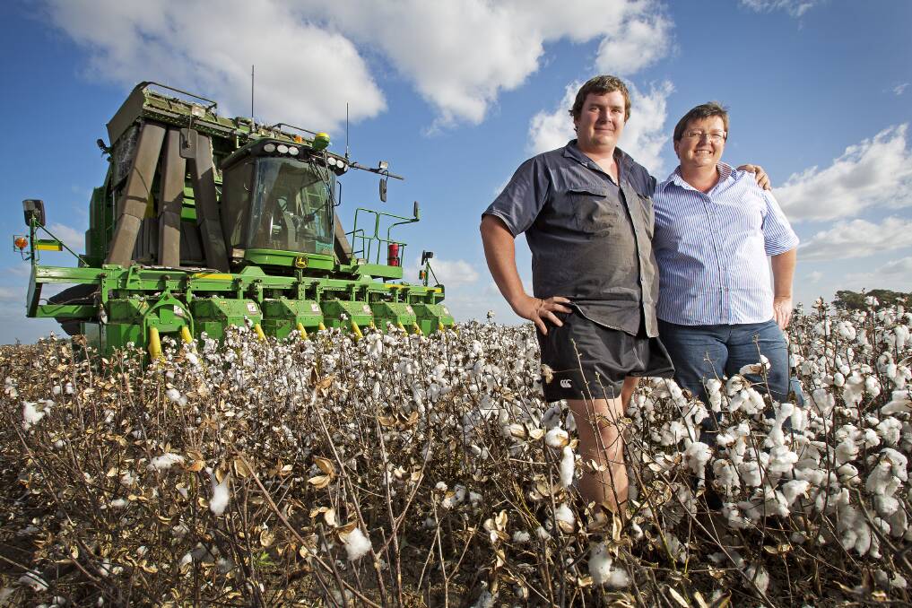 DONNA Wiseman with her son Mitch at their Coleambally property. The addition of cotton to the property has been pivotal to their farming operation. Picture: Nathan Dyer.