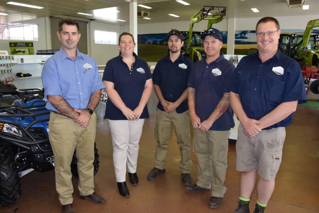 THE experienced team at JJ Farm Equipment (from left) Justin James, Marni Trevett, Corey Stenhouse, Danny Witton and Ross Smith.