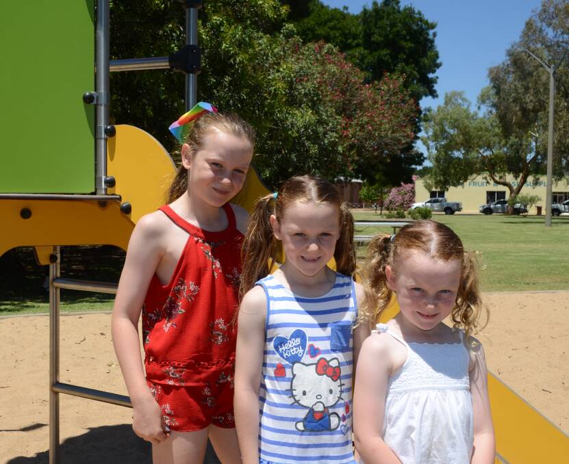 SUMMER: Ella, Paige and Lucy Curran at Yenda Memorial Park.   PHOTO: Jessica Coates