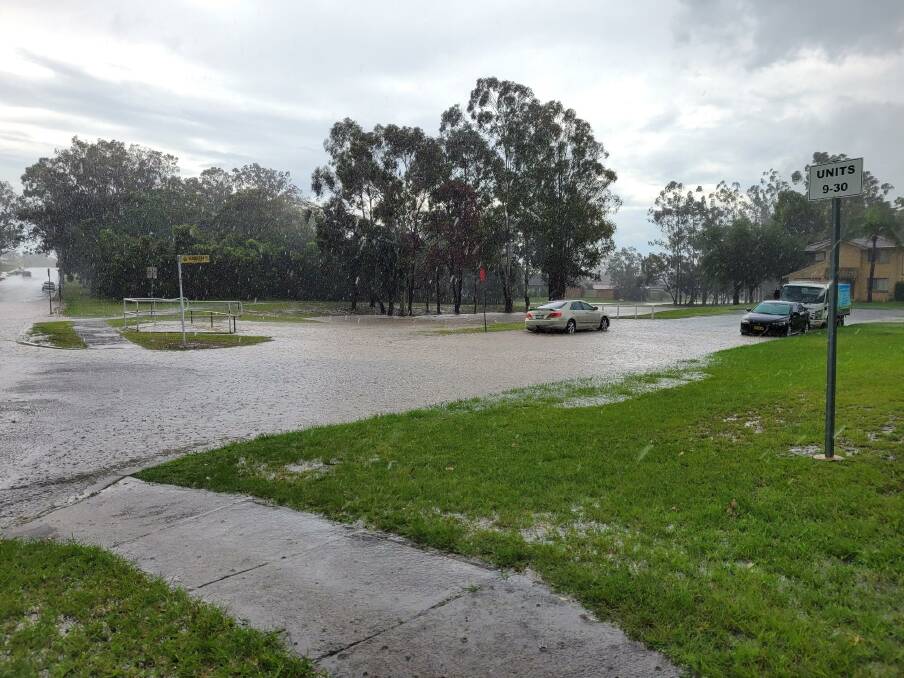 SUDDEN STORM: Flash flooding around streets in South Penrith, NSW. Picture: Sydney Land Services (Twitter)