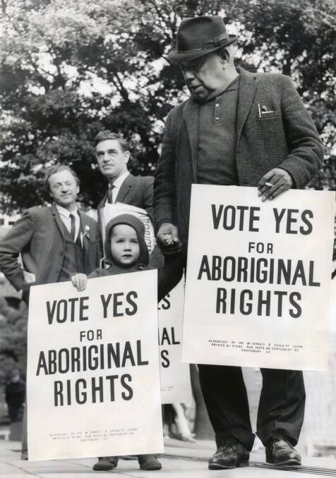 'Yes' campaigners march through Sydney ahead of the 1967 referendum to include Indigenous people in population counts. Picture supplied by the Museum of Australian Democracy (MOAD).