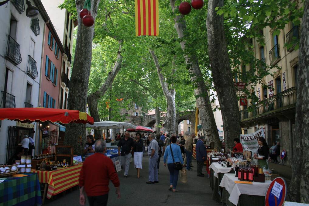 All set up for the day ... Céret is ready for its annual cerry festival.