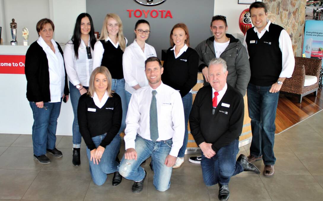 GOOD CAUSE: The staff at Owen Toyota were among those who pulled on the denim for Jeans for Genes Day on Friday. Email your photos to editor@areanews.com.au.