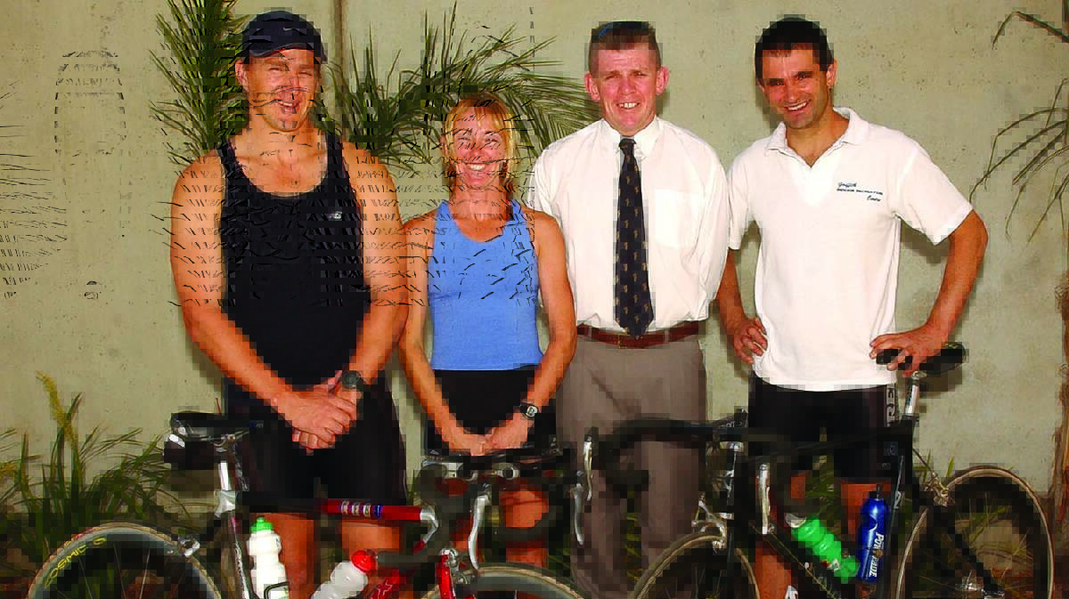 2002: Triathletes Wayne Demery, Loretta Robertson, Michael Marshall and Peter Piccolo have been busy training for half ironman events. Picture: MICHAEL KELLY
