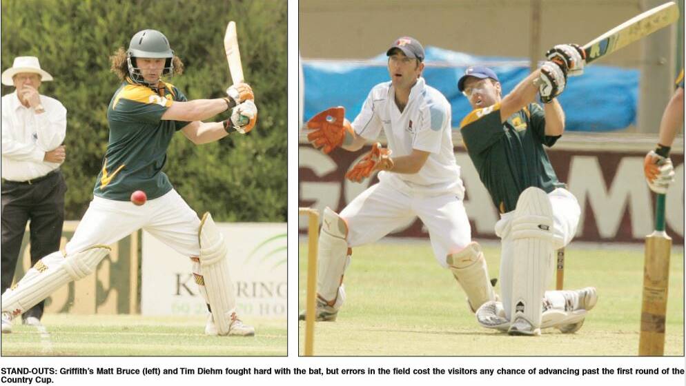 2008: Griffith's Matt Bruce (left) and Tim Diehm fought hard with the bat, but errors in the field cost the visitors any chance of advancing past the first round of the Country Cup.