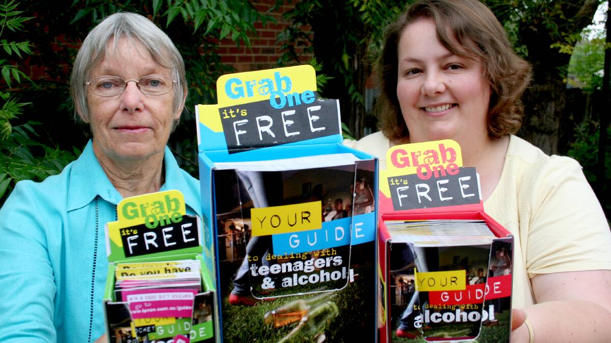 2008: Launching resources to help teens and parents tackle binge drinking are Griffith
Community Drug Action Team (CDAT) chairperson Pat Cox and secretary Jenny Turner.