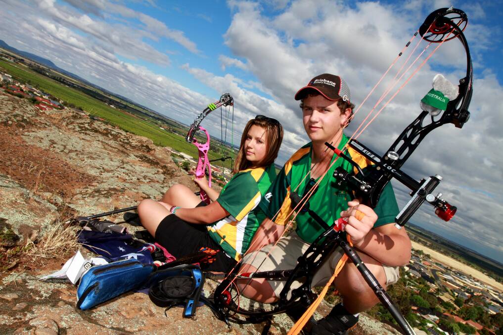 2013: Griffith’s Maddie Salvestro, 15, and Sean Pianca, 16, have shot up the world junior archery rankings after starring at the world titles in Wuxi, China last week. Picture: Anthony Stipo
