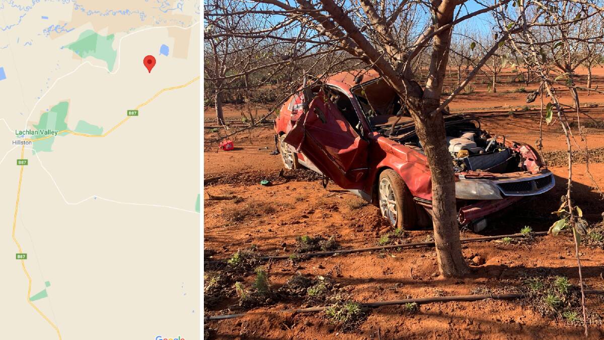 A man managed to crawl out of his wrecked vehicle after crashing near Hillston at the weekend, police said. 