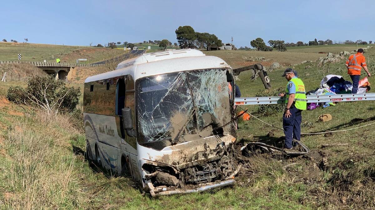 A bus, believed to be from Griffith, crashed near Harden on Friday morning. Picture: NSW Ambulance