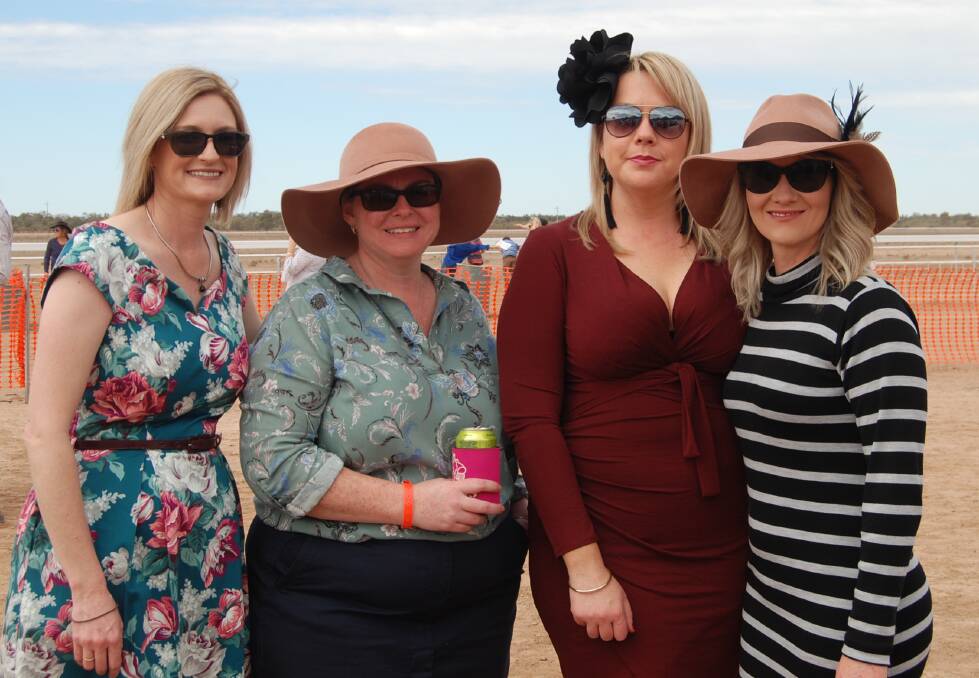 TRACKSIDE: Griffith's Tamara Ingold, Bek Cunial, Olivia Carusi and Natasha Ings from Griffith at the Louth Races at the weekend. Picture: Zaarkacha Marlan

