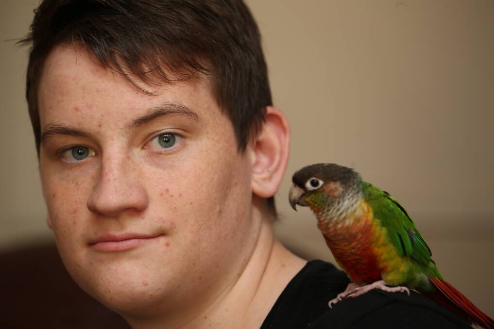 2014: Jacob Brown, 15, with his bird Elwood, waited with a sick dog for hours earlier this week. He was the only help available that day and wants to know where locals should turn for help. Picture: Anthony Stipo