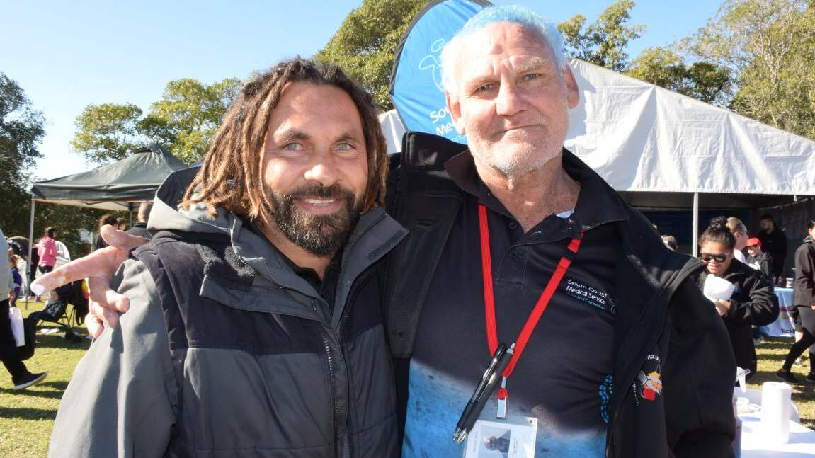 NOWRA: Mal Reay and Matt Simms enjoyed at catch-up at the Nowra Showgrounds NAIDOC event.