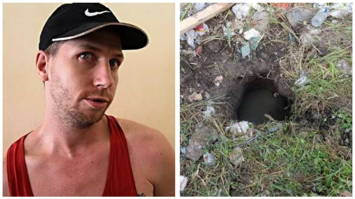 Australian Shaun Edward Davidson and the tunnel through which it is believed the Kerobokan inmates escaped. Photo: Supplied