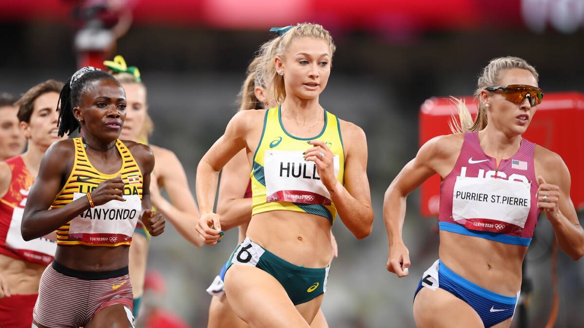 Working hard: Jessica Hull racing in the women's 1500 metres final on Friday night. Picture: Matthias Hangst/Getty Images