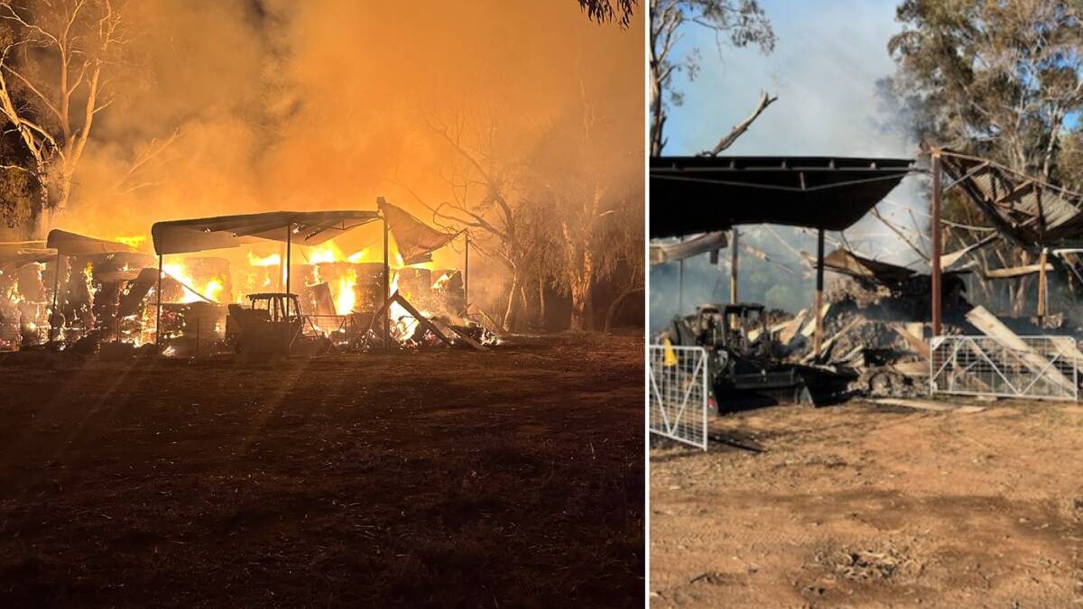 A shed and machinery at a property on Conargo Road, Carrathool, have been destroyed by fire. Picture by NSW RFS 