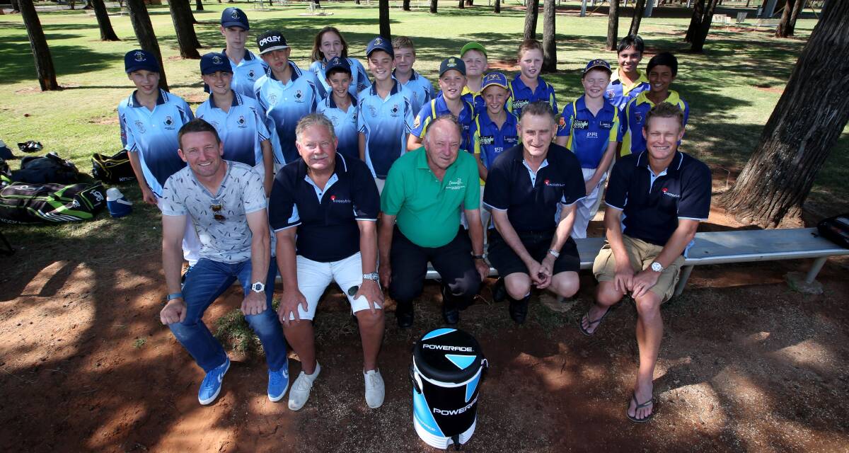 THE FUTURE: Corey Richards, Steve Rixon, Doug Walters, Len Pascoe and Kevin Geyer with local junior cricketers. Picture: Anthony Stipo