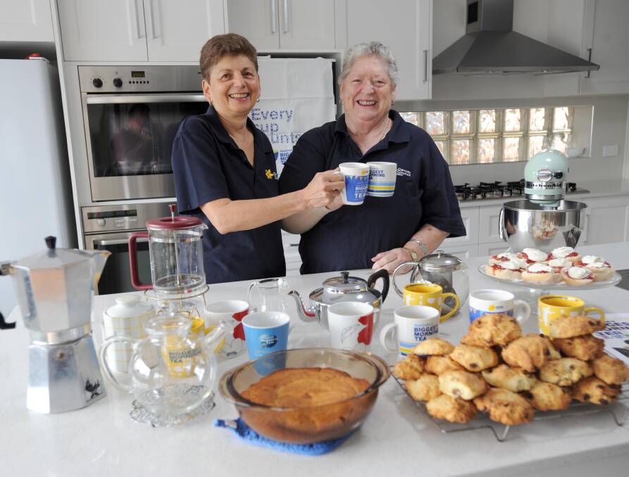 TIRELESS: Deanna Marriott and Jan Newman prepare for this year's Australia's Biggest Morning Tea to be held at Griffith Exies Club. Picture: Anthony Stipo.