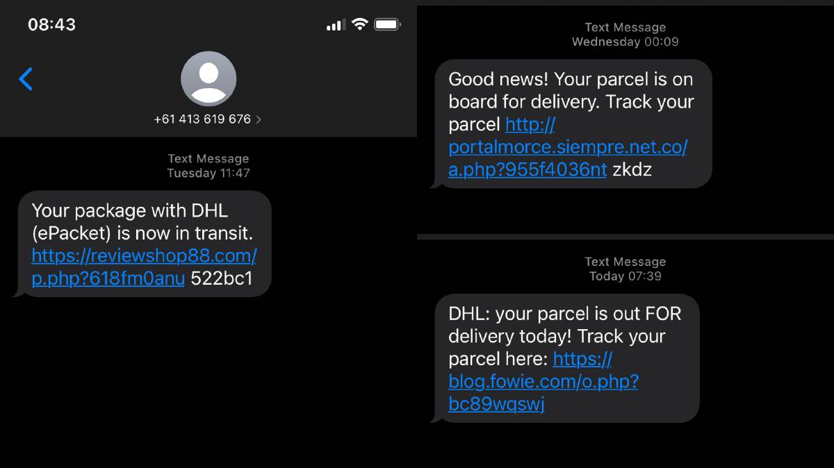 Examples of a scam text message currently circulating.