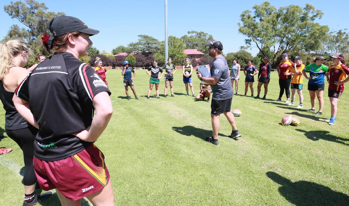 NEW CAMPAIGN: The Riverina Women's League team at training under new coach Andrew Hinchcliffe in preparation for the Country Championships. Picture: Les Smith