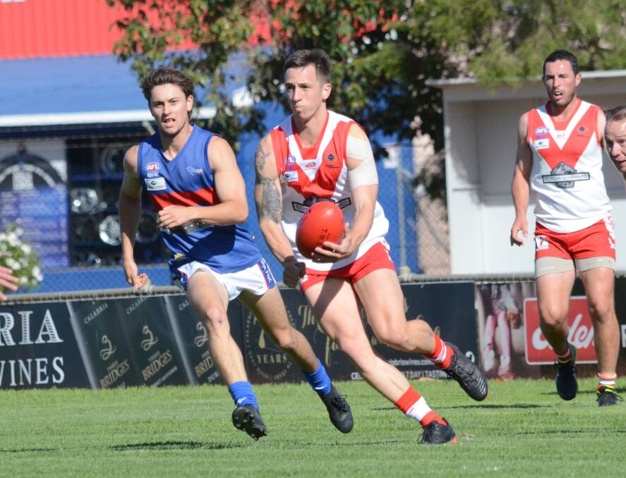 BLUES-BOUND: Theo Valeri in one of his regular first grade games for Griffith last year. He's among Coleambally's new arrivals for the Farrer League season.
