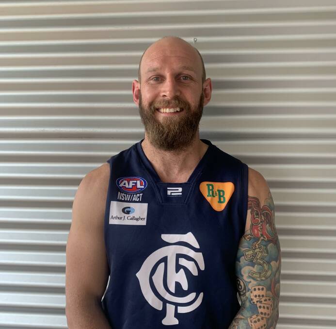 NEW BLUE: Coleambally's new signing Guy Orton in the club's colours. After nearly a decade of service at the Swans, he's opted for a new challenge, joining mate Curtis Steele at the Farrer League club. 
