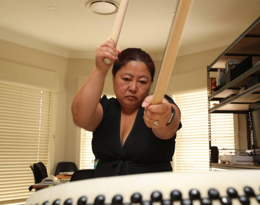 SKILL: Kiyomi Calwell's childhood fascination with traditional Japanese taiko drumming continues to play a huge role in her life. PHOTO: Anthony Stipo 